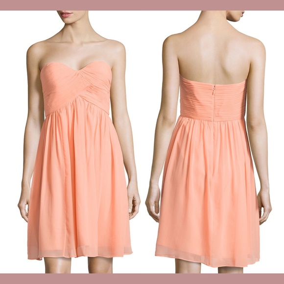 NWD Donna Morgan [SZ 4 ] Morgan Strapless Silk Chiffon Dress in Peach Fuzz‎ - Picture 1 of 11